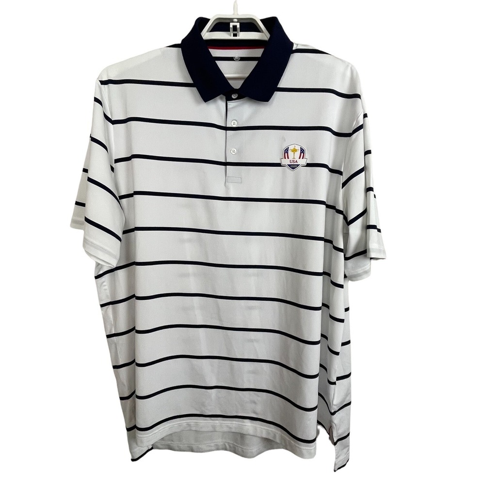 RLX Ralph Lauren Men's XL Team USA 2020 Crest Wicking White Striped Polo Shirt